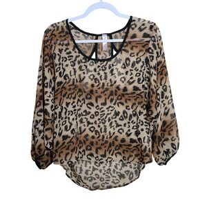 Brown Leopard Animal Print Top S Balloon Sleeve Cutout Mob Wife Sade Cinnamon